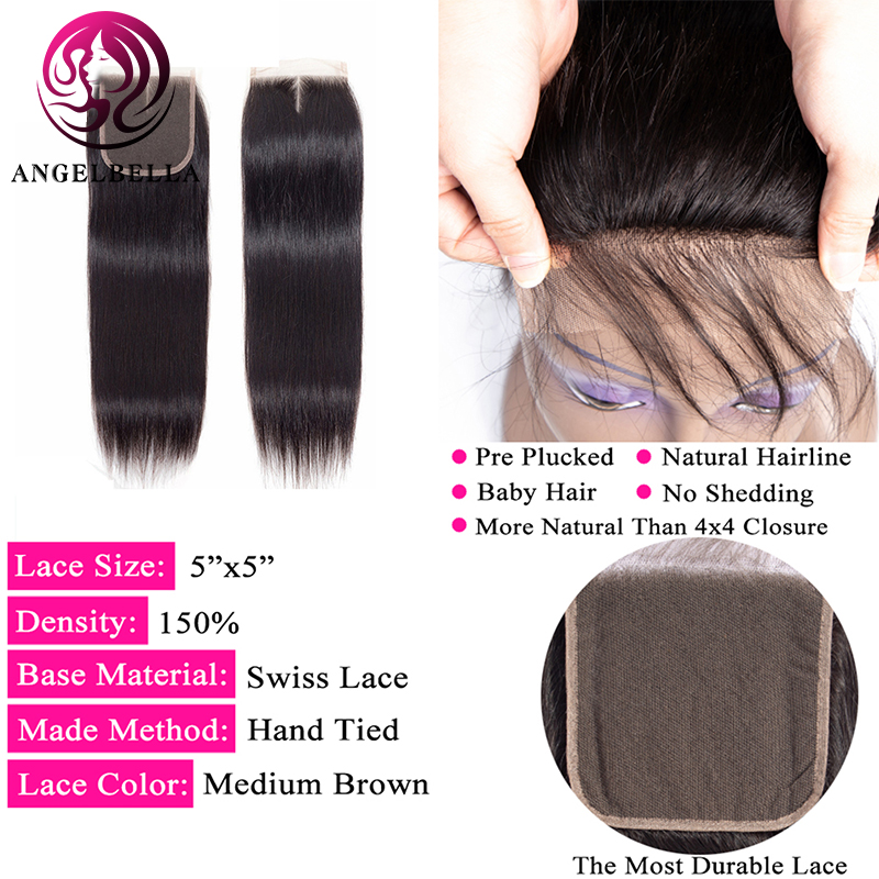 Straight Hair 5x5 Lace Closure Human Hair Transparent Swiss Lace Closure 