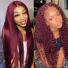 Brazilian Remy Hair Wig Wine Red Colored 150% Density 13x4 Lace Frontal