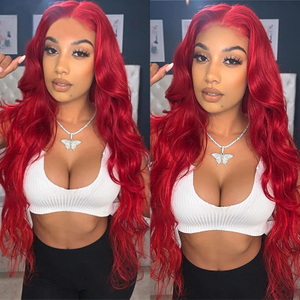 Human Hair Lace Front Wig Red Color Body Wave Style