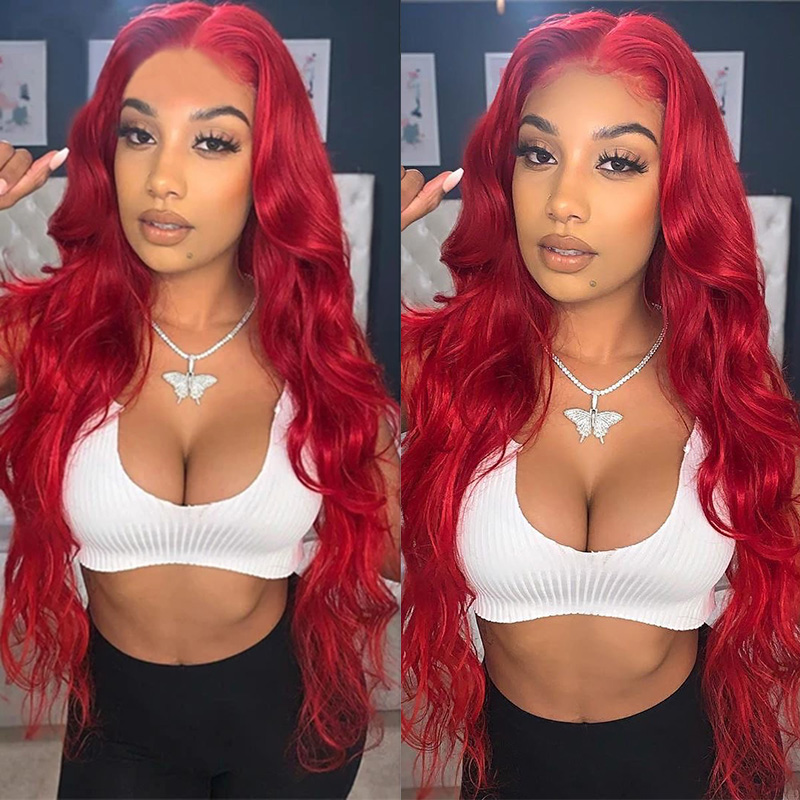 Body Wave Hot Red Colored Lace Front Wig Human Hair 13x4 HD Transparent Wigs For Women 150% Density Wigs