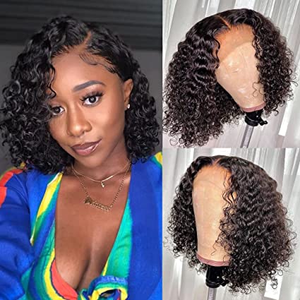 Short Curly Bob Wigs Brazilian Virgin Human Hair 13x4 HD Transparent Lace Front Wigs 