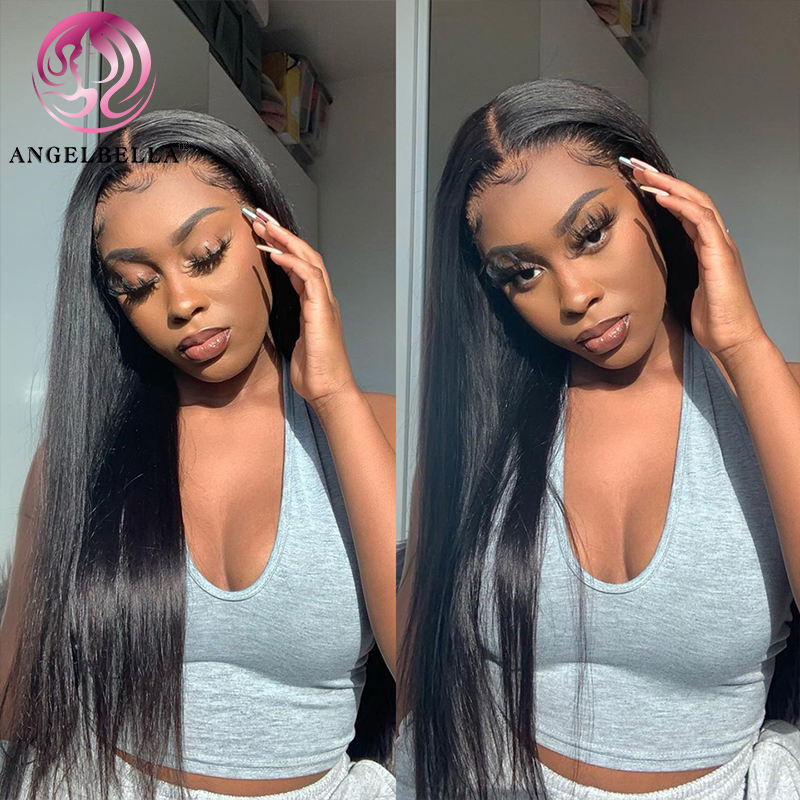 AngelBella Glory Virgin Hair 13X4 1B# straight 20 Inch Frontal Human Hair HD Lace Front Wig