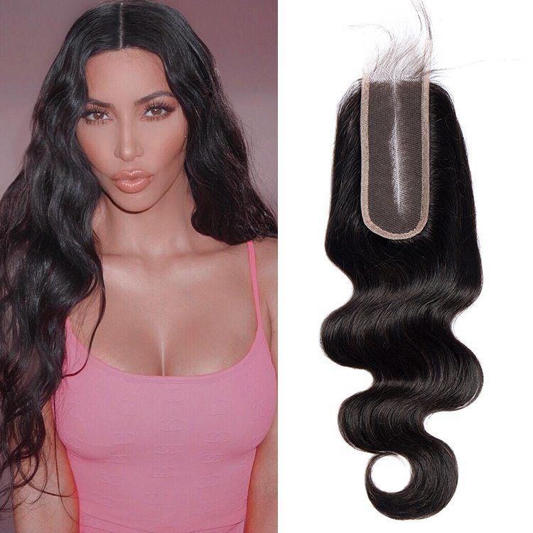 Body Wave Kim k Closure Virgin Human Hair 2x6 Lace Closure Deep Part Lace Closure with Baby Hair