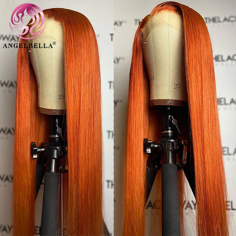AngelBella DD Diamond Hair 13X4 530# Ginger Orange Straight Human Hair Transparent Lace Front Wigs for Sale