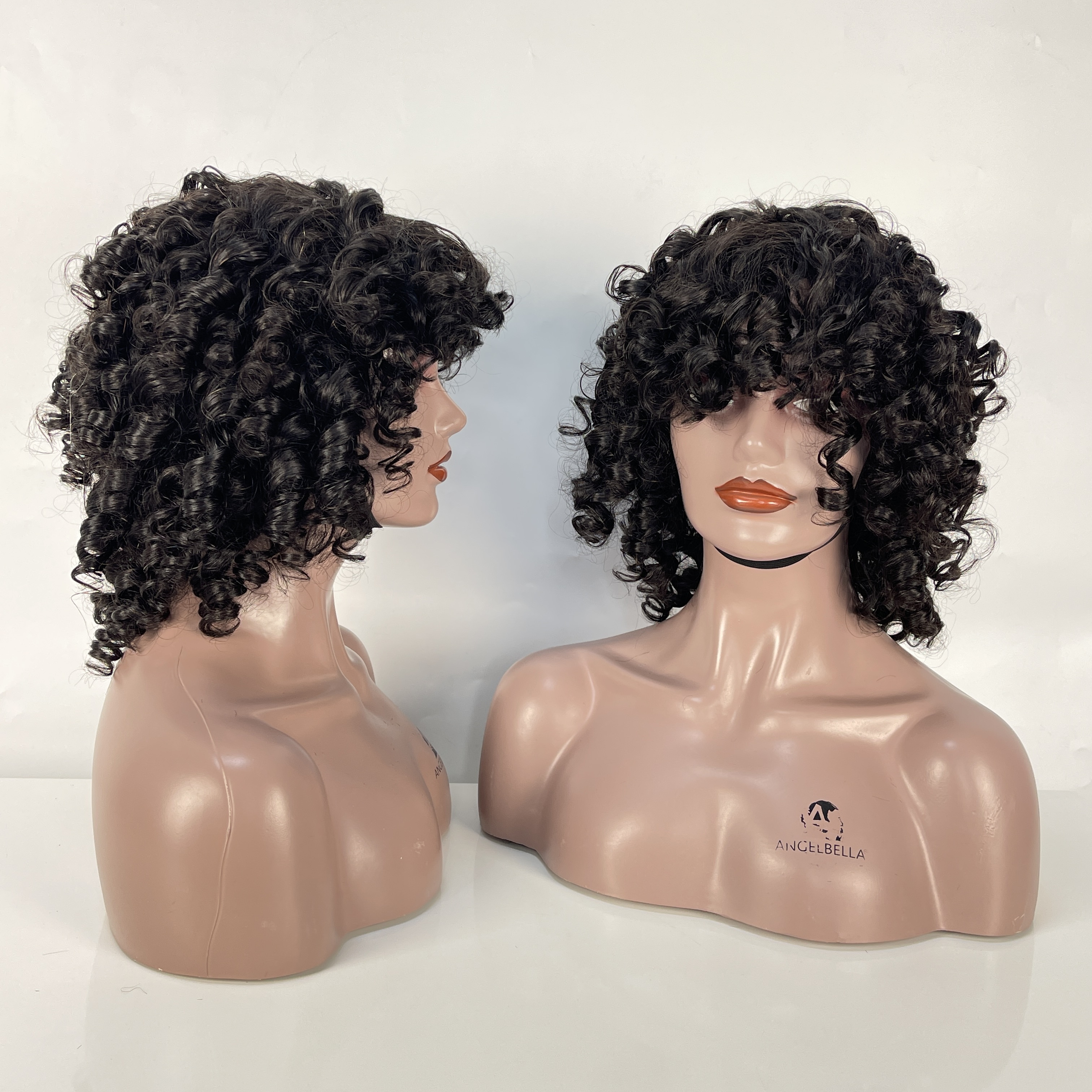 Spiral Curly Afro Wigs for Black Women Glueless Brazilian Remy Funmi Curls Kinky Curly Wavy Black Wig with Bangs