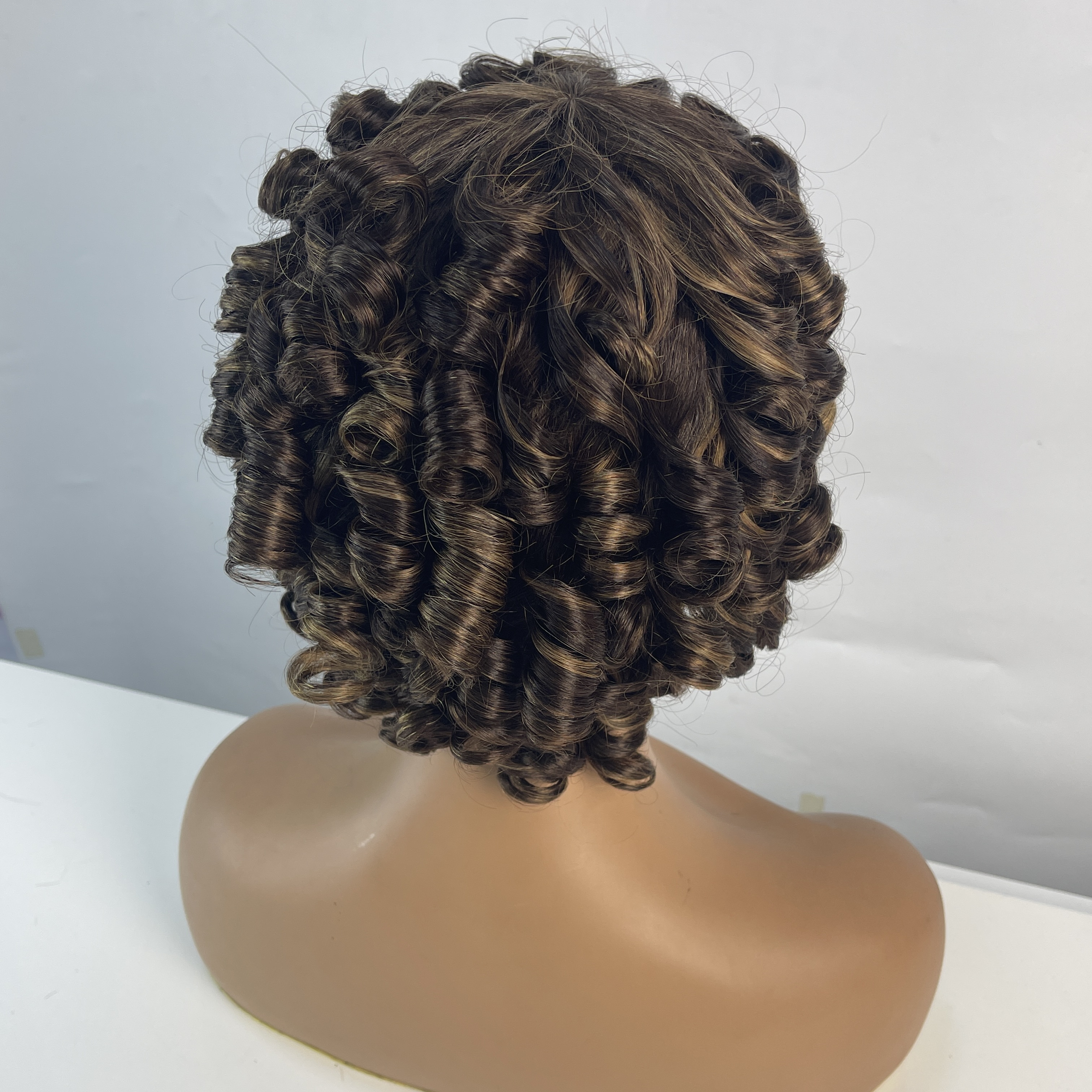 Short Curly Wig for Black Women with Bangs Bouncy Fluffy Kinky Curly Human Hair 2 Tone Ombre Darkest Brown Short Curly Afro Wig