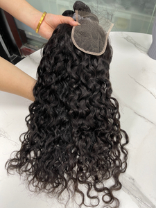 Angelbella Water Wave Lace Closure with Bundles Brazilian Virgin Human Hair Bundles