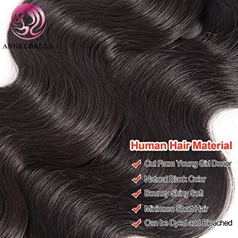 Angelbella Queen Doner Virgin Hair Natural Brazilian 1B# Body Wave Raw Human Hair Extensions Bundles