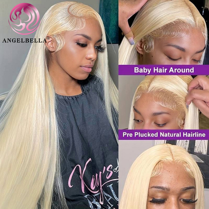Angelbella Queen Doner Virgin Hair 13x4 24 Inch straight 613 Blonde HD Lace Front Wig 