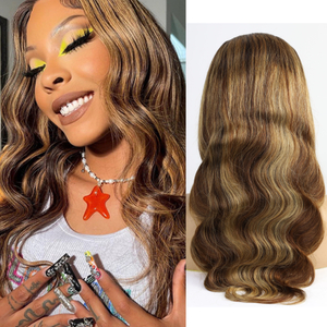 Pre Plucked Natural Hairline Highlight Body Wave Long Glueless Lace Front Wigs For Black Women