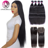 Remy Hair Bundles with Closure Straight Human Hair Bundle with Lace Closure 