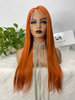 Hair Orange Ginger Color Bone Straight Transparent Lace Pre Plucked