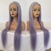 Wholesale Fashion Long Human Hair Straight Wig Natural Hairline Colorful Purple Lavender Front Lace Wigs For Women