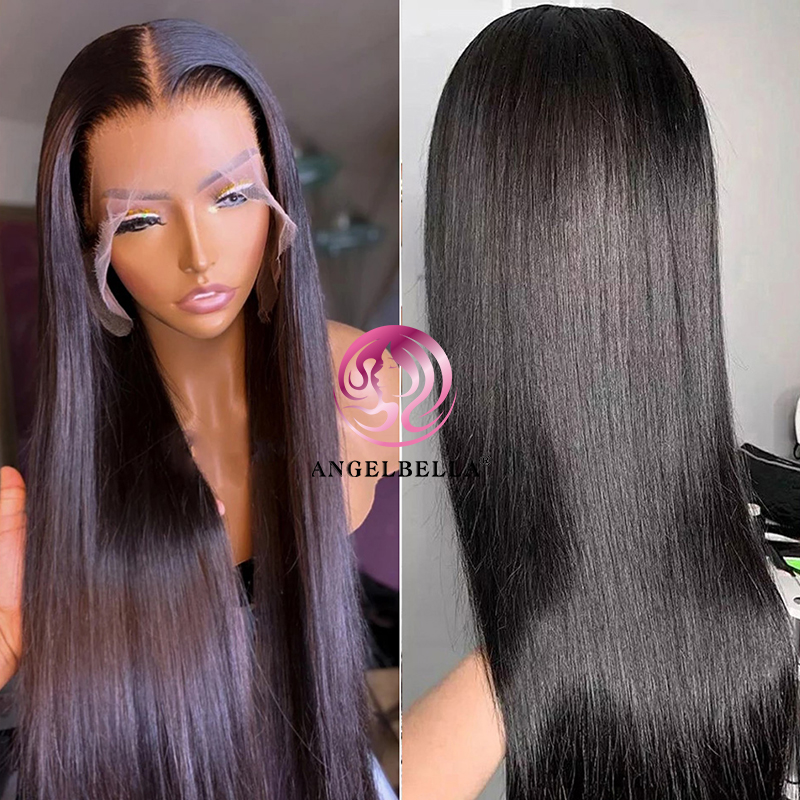 AngelBella DD Diamond Hair Straight Human Hair 13X4 Transparent Long Frontal Lace Front Wigs