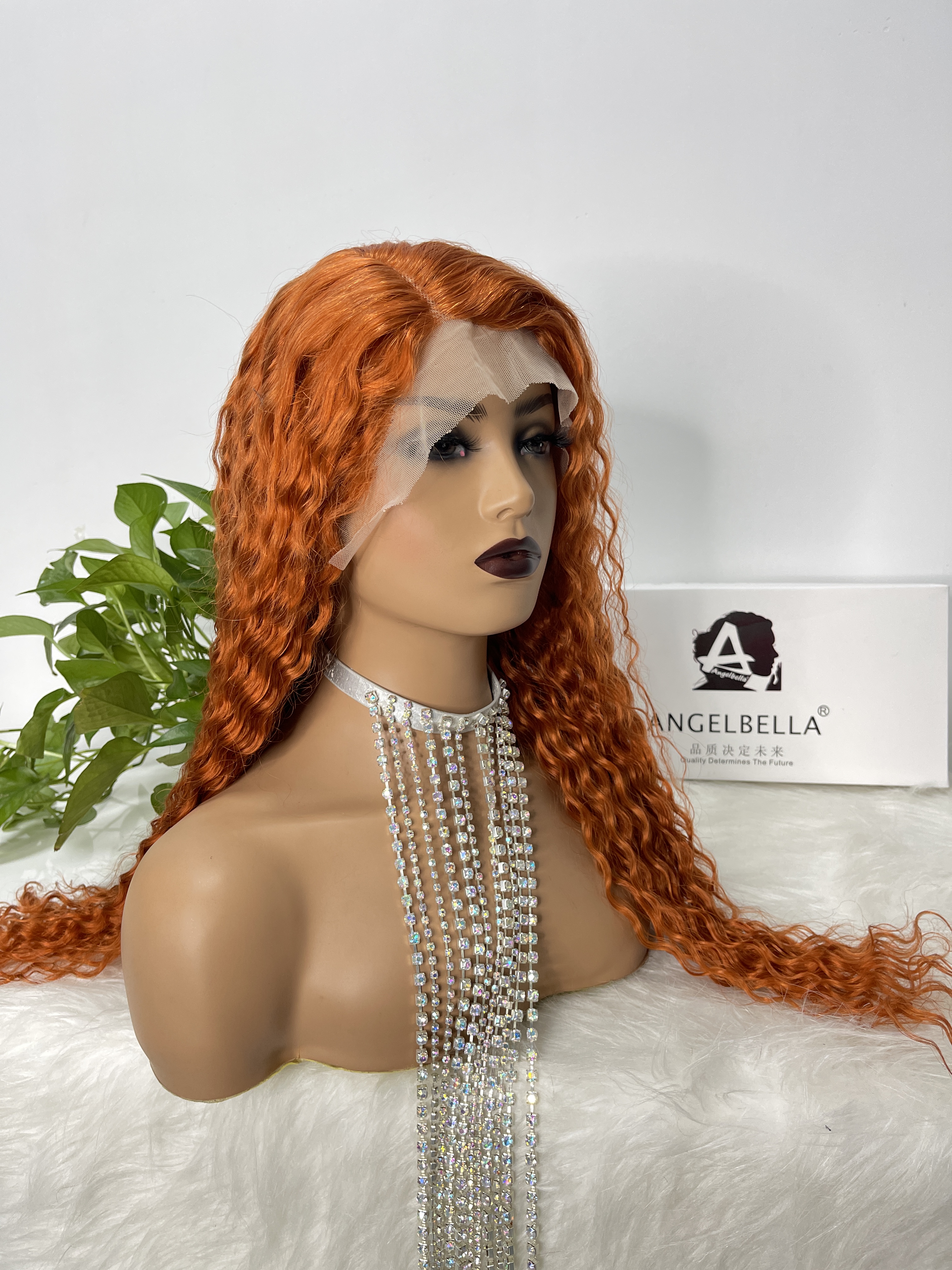 Angelbella Orange Ginger Color Lace Front Wig 13X1x4 Middle Part Wig 150 Density(20 Inch)