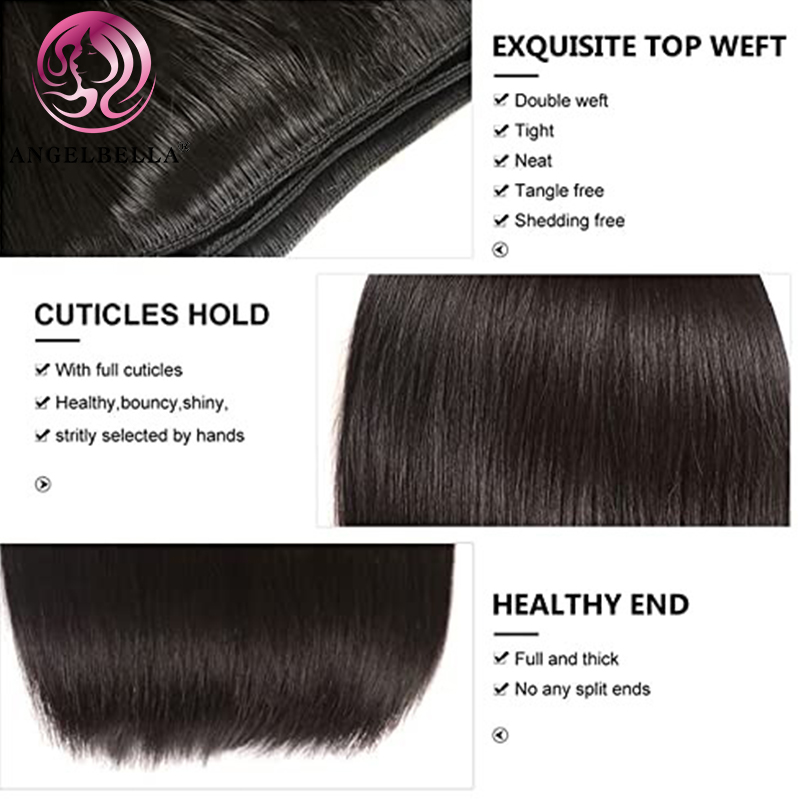 Angelbella Queen Doner Virgin Hair Brazilian Natural Color 100% Unprocessed Straight Raw Human Hair Bundles 