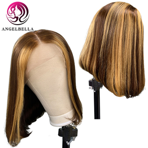 Highlight 6-27# Human Hair Lace Front Wigs 180% Density Remy Hair Short Bob Lace Wig 