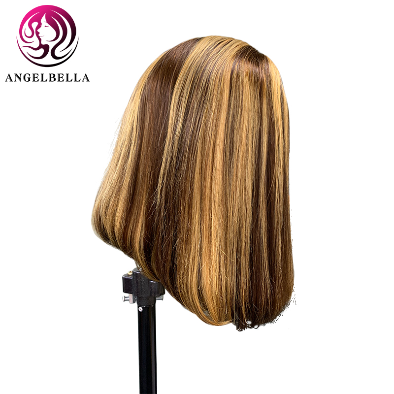Highlight 6-27# Human Hair Lace Front Wigs 180% Density Remy Hair Short Bob Lace Wig 