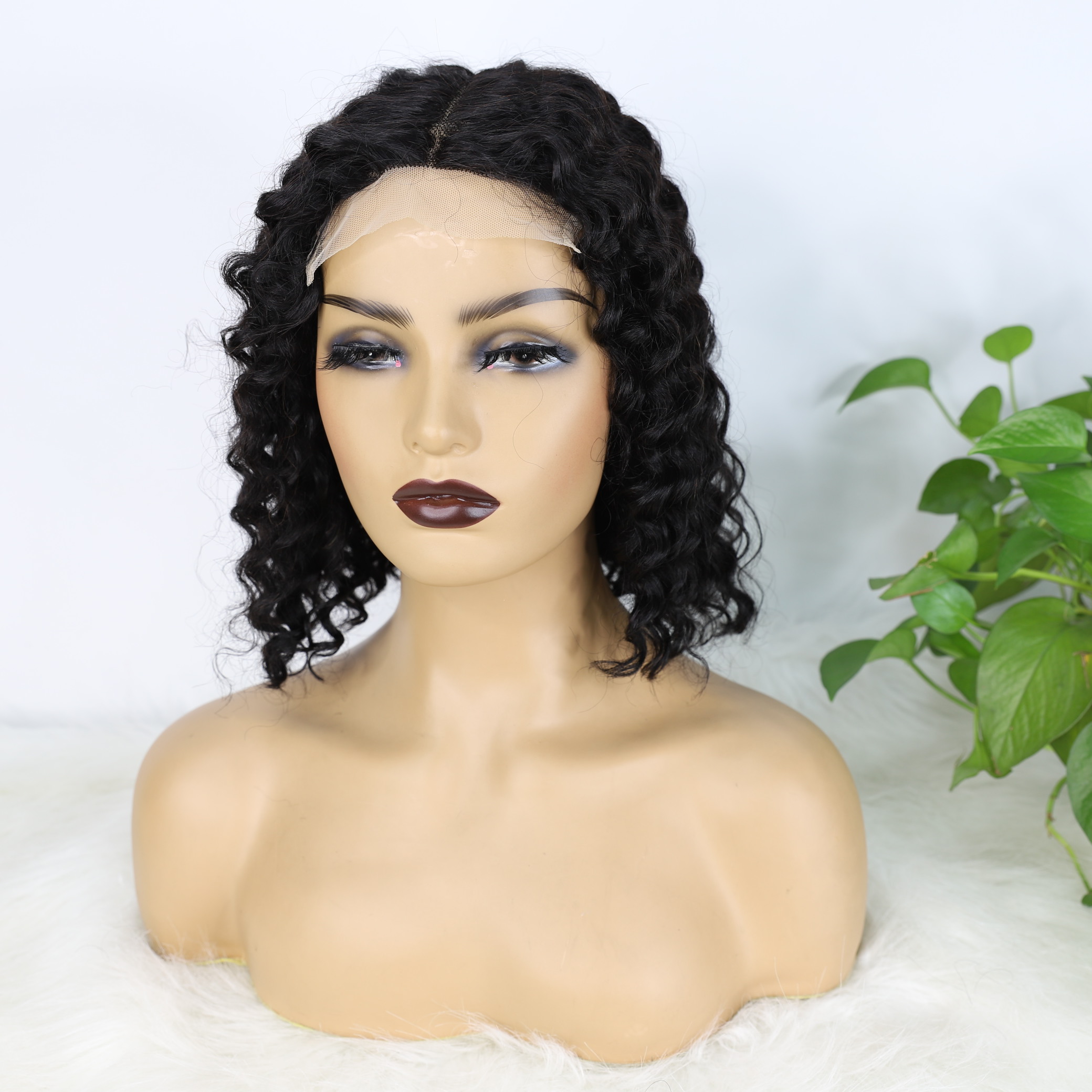 Short Deep Wave Lace Closure Bob Wig T Part 4x1 Remy Human Hair