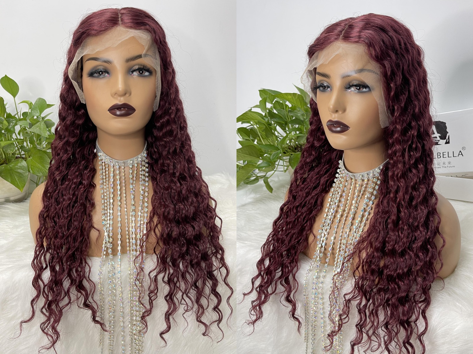 Angelbella 99J Loose Deep Wave Wigs With Lace Part Frontal Burgundy Human Hair Wigs For Sale