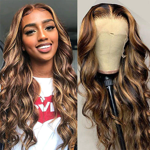 Body Wave Highlight Lace Front Wigs Human Hair