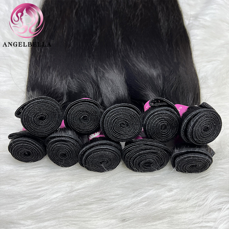 Angelbella Queen Doner Virgin Hair Raw Cuticle Aligned Hair Bundles Weave Straight Brazilian Double Drawn Human Hair Extension