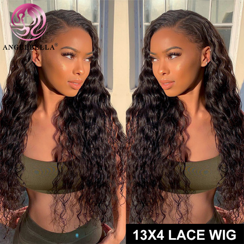 AngelBella DD Diamond Hair Water Wavy Lace Front Human Hair Wig With Baby Hair Natural Black Color HD Lace Front Wigs 