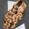 Honey Blonde Glueless Ombre Highlight Lace Front Wigs Human Hair Body Wave Wigs 