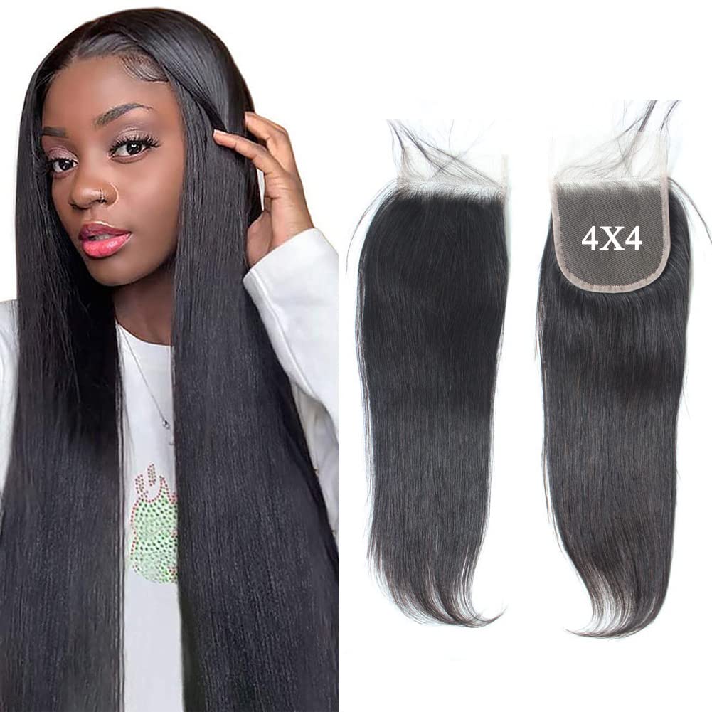 2022 4X4 HD Lace Closure Straight Human Hair Transparent Lace Closure Pre Plucked with Baby Hair