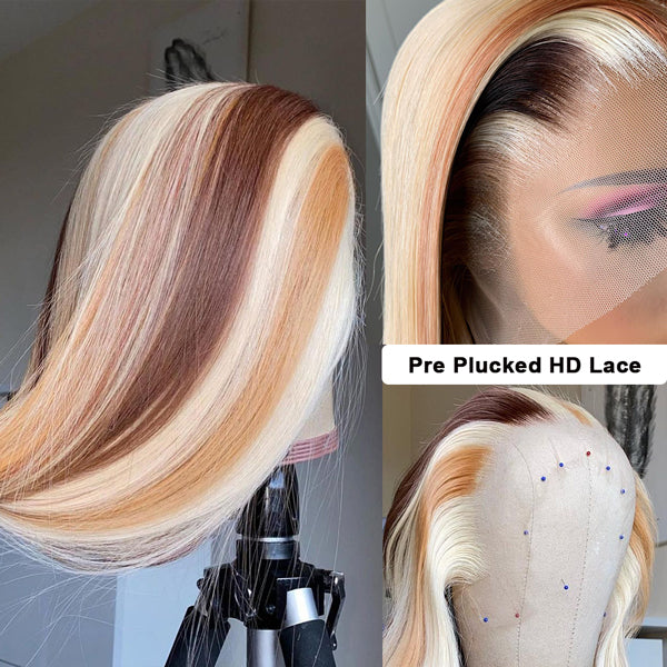HAIR Straight Highlight Wig Human Hair Wigs 4/27 Ombre 13x4 Lace Front Human Hair Wigs Brazilian Straight Lace Closure Wigs