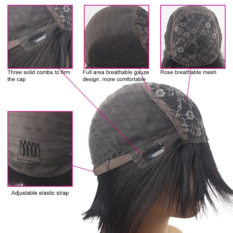 Full Machine Straight Bob Wigs with Bang for Women 8 10 12 14 16 Inch